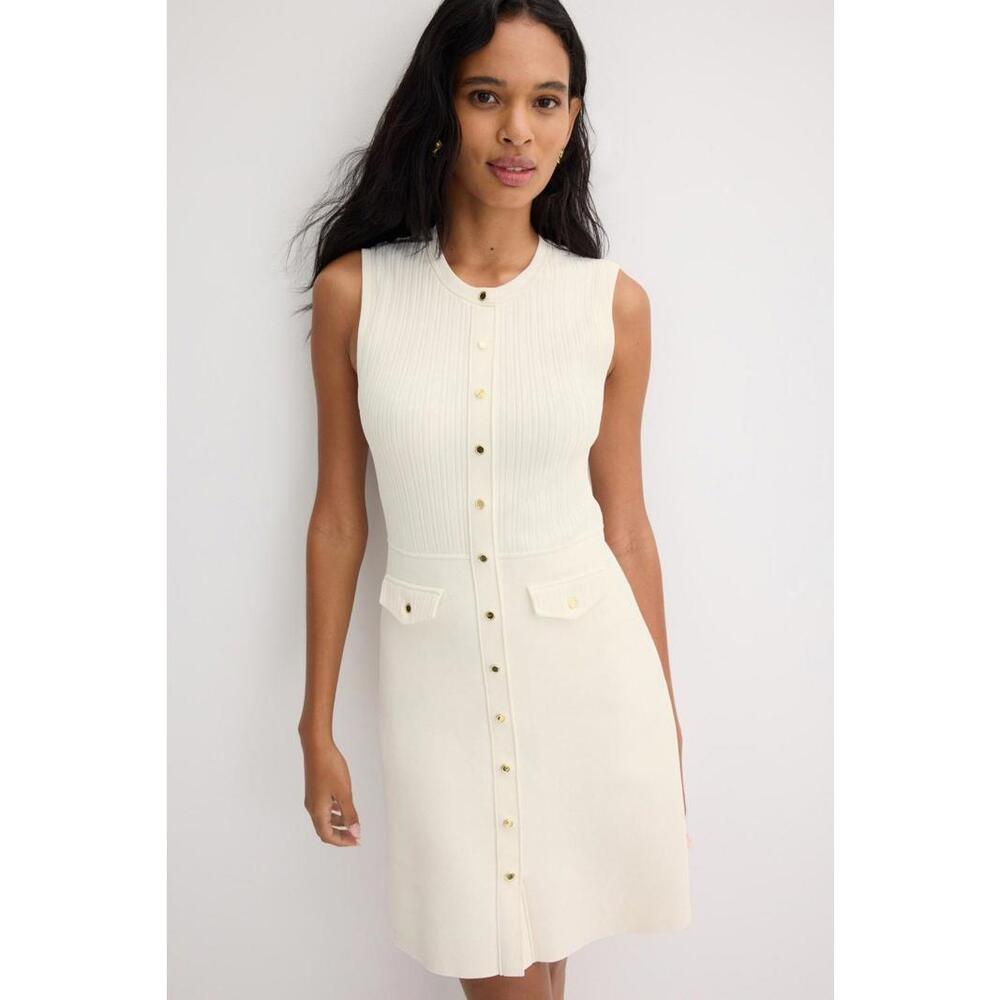 Sandro Off-White Rib Knit Mini Dress Size 40 with Stain